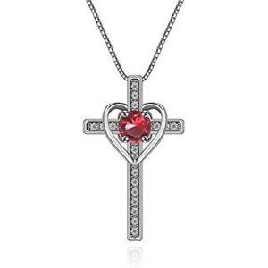 14k White Gold and Sterling Silver-Plated Colored Crystal Zirconia Cross Pendant